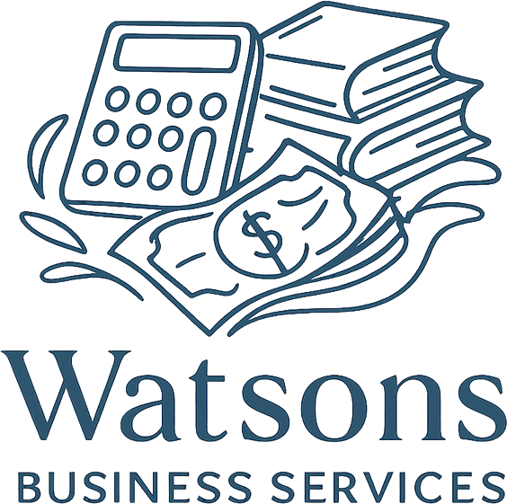 Watsons Business Services logo with calculator and documents.